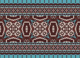 Cross Stitch Embroidery. Ethnic Patterns. Native Style. Traditional Design for texture, textile, fabric, clothing, Knitwear, print. Geometric Pixel Horizontal Seamless Vector. vector