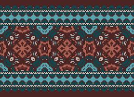 Cross Stitch Embroidery. Ethnic Patterns. Native Style. Traditional Design for texture, textile, fabric, clothing, Knitwear, print. Geometric Pixel Horizontal Seamless Vector. vector