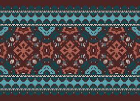 Cross Stitch Embroidery. Ethnic Patterns. Native Style. Traditional Design for texture, textile, fabric, clothing, Knitwear, print. Geometric Pixel Horizontal Seamless Vector. vector