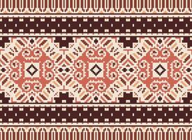 Cross Stitch Embroidery. Ethnic Patterns. Native Style. Traditional Design for texture, textile, fabric, clothing, Knitwear, print. Geometric Pixel Horizontal Seamless Vector. vector