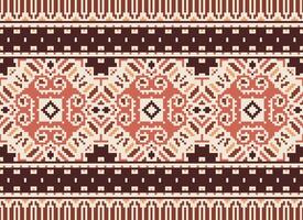 Cross Stitch Embroidery. Ethnic Patterns. Native Style. Traditional Design for texture, textile, fabric, clothing, Knitwear, print. Geometric Pixel Horizontal Seamless Vector. vector