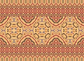 Cross Stitch Embroidery. Ethnic Patterns. Native Style. Traditional Design for texture, textile, fabric, clothing, Knitwear, print. Geometric Pixel Horizontal Seamless Vector. vector