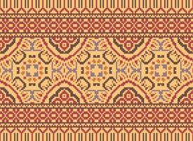 Cross Stitch Embroidery. Ethnic Patterns. Native Style. Traditional Design for texture, textile, fabric, clothing, Knitwear, print. Geometric Pixel Horizontal Seamless Vector. vector