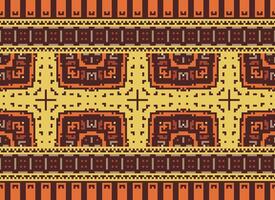 Pixel Cross Stitch Embroidery. Ethnic Patterns. Native Style. Traditional Design for texture, textile, fabric, clothing, Knitwear, print. Geometric Pixel Horizontal Seamless Vector. vector