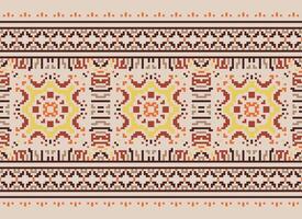 Cross Stitch Embroidery. Ethnic Patterns. Native Style. Traditional Design for texture, textile, fabric, clothing, Knitwear, print. Geometric Pixel Horizontal Seamless Vector. vector