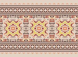 Cross Stitch Embroidery. Ethnic Patterns. Native Style. Traditional Design for texture, textile, fabric, clothing, Knitwear, print. Geometric Pixel Horizontal Seamless Vector. vector