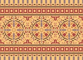 Cross Stitch Embroidery. Ethnic Patterns. Native Style. Traditional Design for texture, textile, fabric, clothing, Knitwear, print. Geometric Pixel Horizontal Seamless Vector. vector