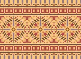 Cross Stitch Embroidery. Ethnic Patterns. Native Style. Traditional Design for texture, textile, fabric, clothing, Knitwear, print. Geometric Pixel Horizontal Seamless Vector. vector