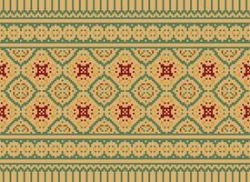 Pixel Cross Stitch Embroidery. Ethnic Patterns. Native Style. Traditional Design for texture, textile, fabric, clothing, Knitwear, print. Geometric Pixel Horizontal Seamless Vector. vector