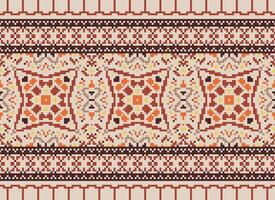 Cross Stitch Embroidery. Ethnic Patterns. Native Style. Traditional Design for texture, textile, fabric, clothing, Knitwear, print. Geometric Pixel Horizontal Seamless Vector. vector