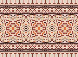 Cross Stitch Embroidery. Ethnic Patterns. Native Style. Traditional Design for texture, textile, fabric, clothing, Knitwear, print. Geometric Pixel Horizontal Seamless Vector. vector