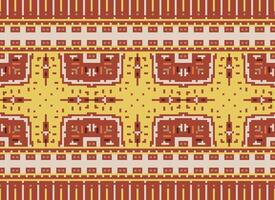 Cross Stitch Embroidery. Ethnic Patterns. Native Style. Traditional Design for texture, textile, fabric, clothing, Knitwear, print. Geometric Pixel Horizontal Seamless Vector. vector