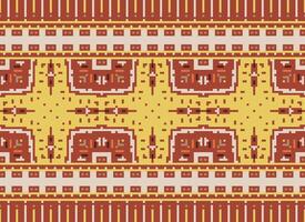 Cross Stitch Embroidery. Ethnic Patterns. Native Style. Traditional Design for texture, textile, fabric, clothing, Knitwear, print. Geometric Pixel Horizontal Seamless Vector. vector