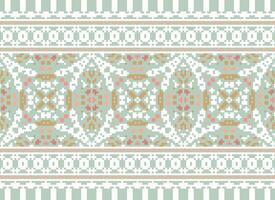 Pixel Cross Stitch Embroidery. Ethnic Patterns. Native Style. Traditional Design for texture, textile, fabric, clothing, Knitwear, print. Geometric Pixel Horizontal Seamless Vector. vector