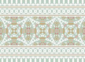 Pixel Cross Stitch Embroidery. Ethnic Patterns. Native Style. Traditional Design for texture, textile, fabric, clothing, Knitwear, print. Geometric Pixel Horizontal Seamless Vector. vector