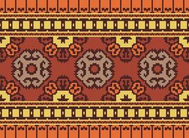 Cross Stitch Embroidery. Ethnic Patterns. Native Style. Traditional Design for texture, textile, fabric, clothing, Knitwear, print. Geometric Pixel Horizontal Seamless Vector. vector