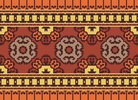 Cross Stitch Embroidery. Ethnic Patterns. Native Style. Traditional Design for texture, textile, fabric, clothing, Knitwear, print. Geometric Pixel Horizontal Seamless Vector. vector