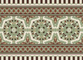 Cross Stitch Embroidery. Ethnic Patterns. Native Style. Traditional Design for texture, textile, fabric, clothing, Knitwear, print. Geometric Pixel Horizontal Seamless Vector. vector