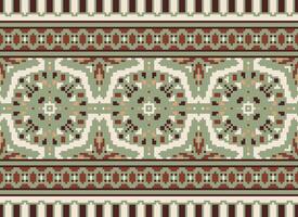 Cross Stitch Embroidery. Ethnic Patterns. Native Style. Traditional Design for texture, textile, fabric, clothing, Knitwear, print. Geometric Pixel Horizontal Seamless Vector. vector