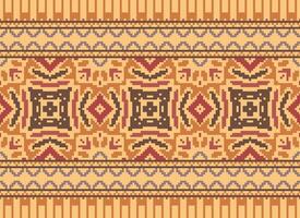 Cross Stitch Embroidery. Ethnic Patterns. Native Style. Traditional Design for texture, textile, fabric, clothing, Knitwear, print. Geometric Pixel Horizontal Seamless Vector. vector