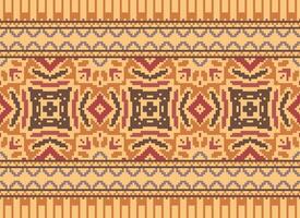 Cross Stitch Embroidery. Ethnic Patterns. Native Style. Traditional Design for texture, textile, fabric, clothing, Knitwear, print. Geometric Pixel Horizontal Seamless Vector. vector