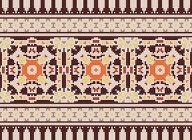 Pixel Cross Stitch Embroidery. Ethnic Patterns. Native Style. Traditional Design for texture, textile, fabric, clothing, Knitwear, print. Geometric Pixel Horizontal Seamless Vector. vector