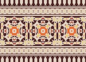 Pixel Cross Stitch Embroidery. Ethnic Patterns. Native Style. Traditional Design for texture, textile, fabric, clothing, Knitwear, print. Geometric Pixel Horizontal Seamless Vector. vector