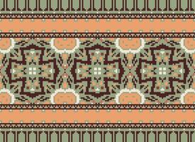 Cross Stitch Embroidery. Ethnic Patterns. Native Style. Traditional Design for texture, textile, fabric, clothing, Knitwear, print. Geometric Pixel Horizontal Seamless Vector. vector