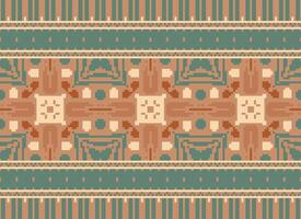 Cross Stitch Embroidery. Ethnic Patterns. Native Style. Traditional Design for texture, textile, fabric, clothing, Knitwear, print. Geometric Pixel Horizontal Seamless Vector. vector