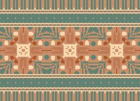 Cross Stitch Embroidery. Ethnic Patterns. Native Style. Traditional Design for texture, textile, fabric, clothing, Knitwear, print. Geometric Pixel Horizontal Seamless Vector. vector