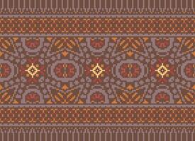 Cross Stitch Embroidery. Ethnic Patterns. Native Style. Traditional Design for texture, textile, fabric, clothing, Knitwear, print. Geometric Pixel Horizontal Seamless Vector. vector