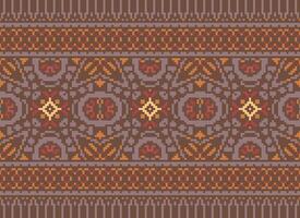 Cross Stitch Embroidery. Ethnic Patterns. Native Style. Traditional Design for texture, textile, fabric, clothing, Knitwear, print. Geometric Pixel Horizontal Seamless Vector. vector