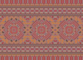 Pixel Cross Stitch Embroidery. Ethnic Patterns. Native Style. Traditional Design for texture, textile, fabric, clothing, Knitwear, print. Geometric Pixel Horizontal Seamless Vector. vector