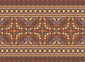 Cross Stitch Embroidery. Ethnic Patterns. Native Style. Traditional Design for texture, textile, fabric, clothing, Knitwear, print. Geometric Pixel Horizontal Seamless Vector. vector
