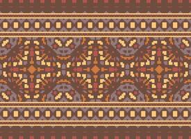 Cross Stitch Embroidery. Ethnic Patterns. Native Style. Traditional Design for texture, textile, fabric, clothing, Knitwear, print. Geometric Pixel Horizontal Seamless Vector. vector