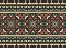 Pixel Cross Stitch Embroidery. Ethnic Patterns. Native Style. Traditional Design for texture, textile, fabric, clothing, Knitwear, print. Geometric Pixel Horizontal Seamless Vector. vector