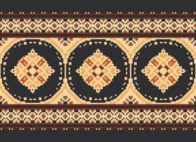 Cross Stitch Embroidery. Ethnic Patterns. Native Style. Traditional Design for texture, textile, fabric, clothing, Knitwear, print. Geometric Pixel Horizontal Seamless Vector. vector