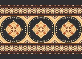 Cross Stitch Embroidery. Ethnic Patterns. Native Style. Traditional Design for texture, textile, fabric, clothing, Knitwear, print. Geometric Pixel Horizontal Seamless Vector. vector