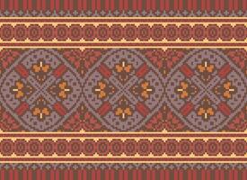 Cross Stitch Embroidery. Ethnic Patterns. Native Style. Traditional Design for texture, textile, fabric, clothing, Knitwear, print. Geometric Pixel Horizontal Seamless Vector. vector
