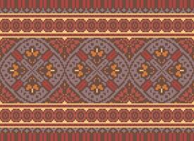 Cross Stitch Embroidery. Ethnic Patterns. Native Style. Traditional Design for texture, textile, fabric, clothing, Knitwear, print. Geometric Pixel Horizontal Seamless Vector. vector