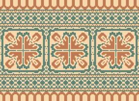 Cross Stitch Embroidery. Ethnic Patterns. Native Style. Traditional Design for texture, textile, fabric, clothing, Knitwear, print. Geometric Pixel Horizontal Seamless Vector. vector