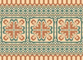 Cross Stitch Embroidery. Ethnic Patterns. Native Style. Traditional Design for texture, textile, fabric, clothing, Knitwear, print. Geometric Pixel Horizontal Seamless Vector. vector