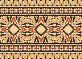 Pixel Cross Stitch Embroidery. Ethnic Patterns. Native Style. Traditional Design for texture, textile, fabric, clothing, Knitwear, print. Geometric Pixel Horizontal Seamless Vector. vector