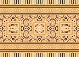 Pixel Cross Stitch Embroidery. Ethnic Patterns. Native Style. Traditional Design for texture, textile, fabric, clothing, Knitwear, print. Geometric Pixel Horizontal Seamless Vector. vector