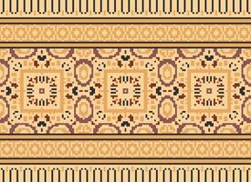 Pixel Cross Stitch Embroidery. Ethnic Patterns. Native Style. Traditional Design for texture, textile, fabric, clothing, Knitwear, print. Geometric Pixel Horizontal Seamless Vector. vector