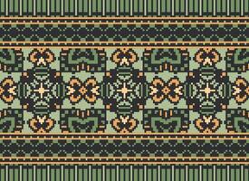 Cross Stitch Embroidery. Ethnic Patterns. Native Style. Traditional Design for texture, textile, fabric, clothing, Knitwear, print. Geometric Pixel Horizontal Seamless Vector. vector
