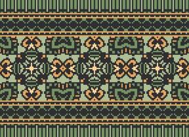 Cross Stitch Embroidery. Ethnic Patterns. Native Style. Traditional Design for texture, textile, fabric, clothing, Knitwear, print. Geometric Pixel Horizontal Seamless Vector. vector