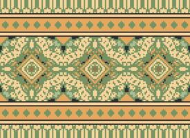 Pixel Cross Stitch Embroidery. Ethnic Patterns. Native Style. Traditional Design for texture, textile, fabric, clothing, Knitwear, print. Geometric Pixel Horizontal Seamless Vector. vector