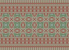 Pixel Cross Stitch Embroidery. Ethnic Patterns. Native Style. Traditional Design for texture, textile, fabric, clothing, Knitwear, print. Geometric Pixel Horizontal Seamless Vector. vector