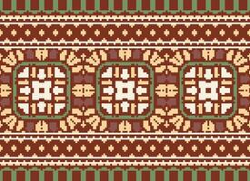 Pixel Cross Stitch Embroidery. Ethnic Patterns. Native Style. Traditional Design for texture, textile, fabric, clothing, Knitwear, print. Geometric Pixel Horizontal Seamless Vector. vector
